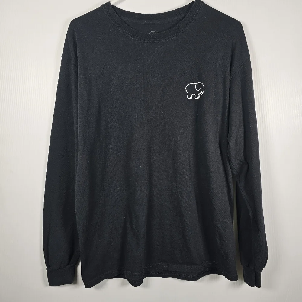 Ivory Ella Womens Black Long Sleeve Tee With Blue Elephant Logo Size Large